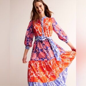 Boden • Alba Tiered Firecracker Gardenia Swirl Cotton Maxi Dress